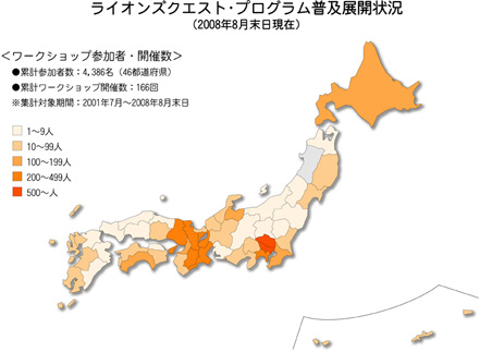 ワークショップ参加者の分布（2008年8月末現在）